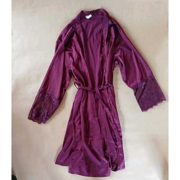 DB Studio Davids Bridal Belted Satin & Lace Purple Robe L/XL Sleepwear - Picture 1 of 5